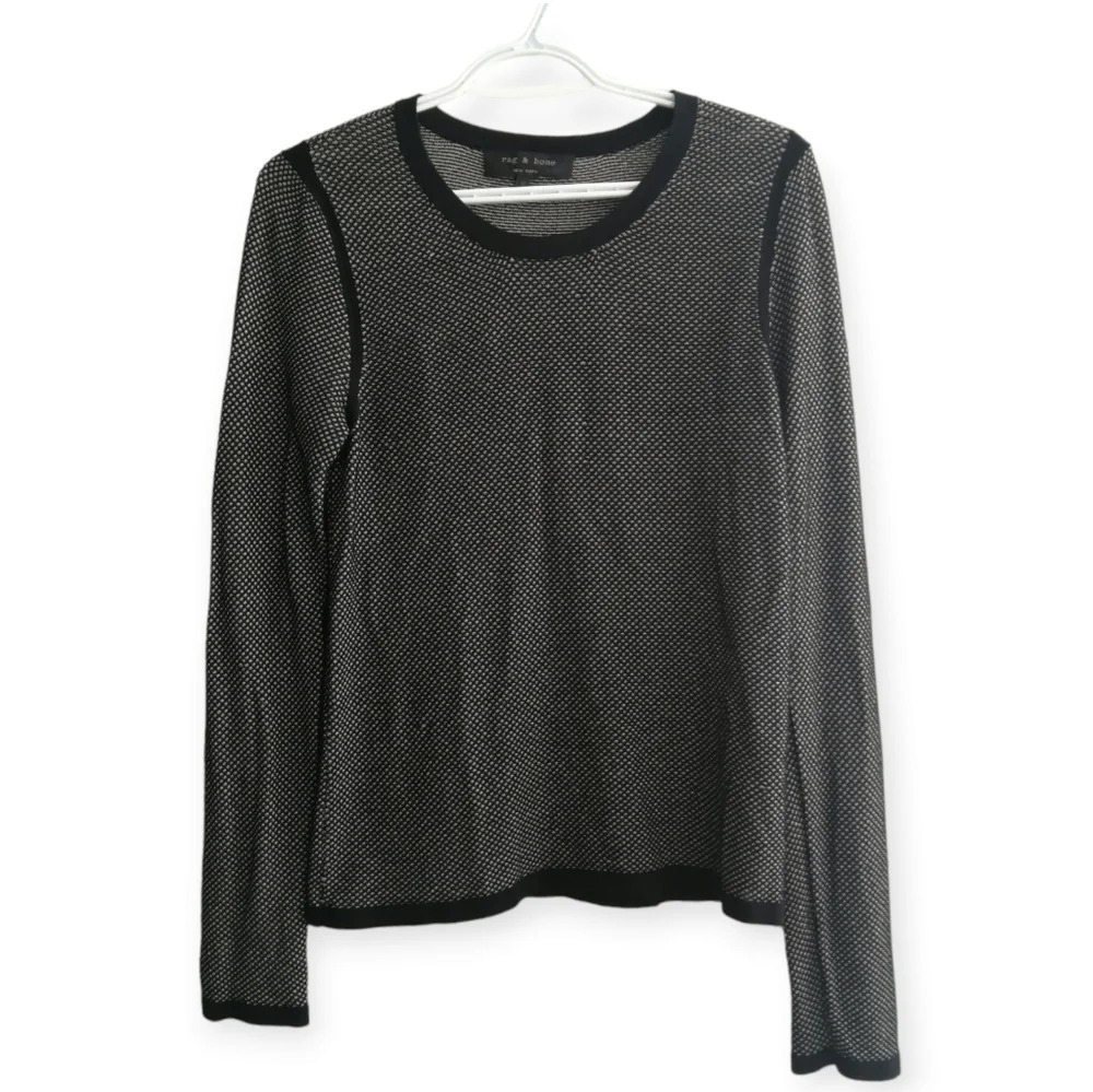 Rag & Bone Mesh Knit Black and White Lightweight Crewneck Sweater Medium